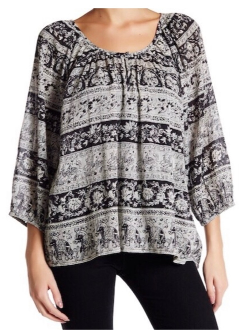 Joie Black & White Printed Peasant Tunic